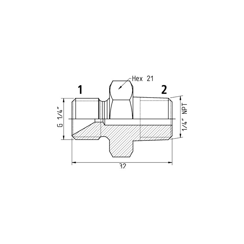 Hjtryks adapter G1/4" x 1/4"NPT G 1/4" 60 g x 1/4" NPT