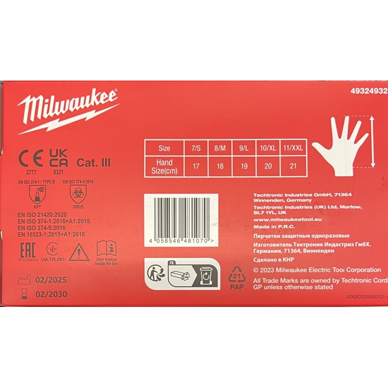 Milwaukee Handske Nitril sort pk/50stk str9 engang