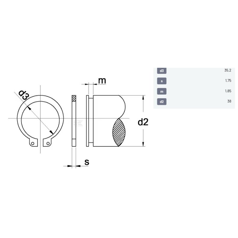 L�sering udvendig 38 x 1,75 DIN 471 pakke med 10 stk. 