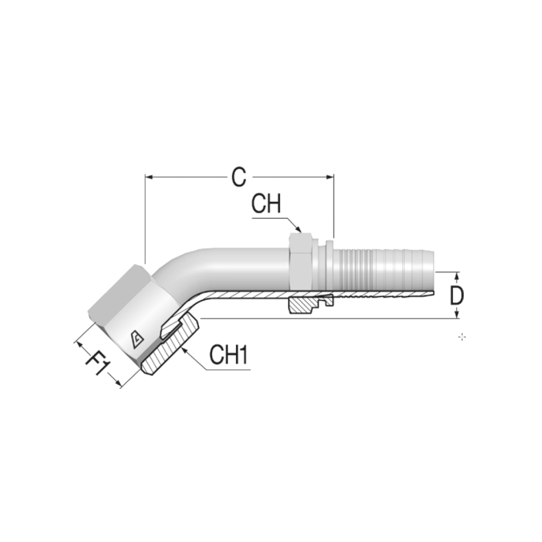 INS45JIC Fem37 9/16"-18 MDROP DHEX 1/4" - H12-DKJ45MD-0604 1243629