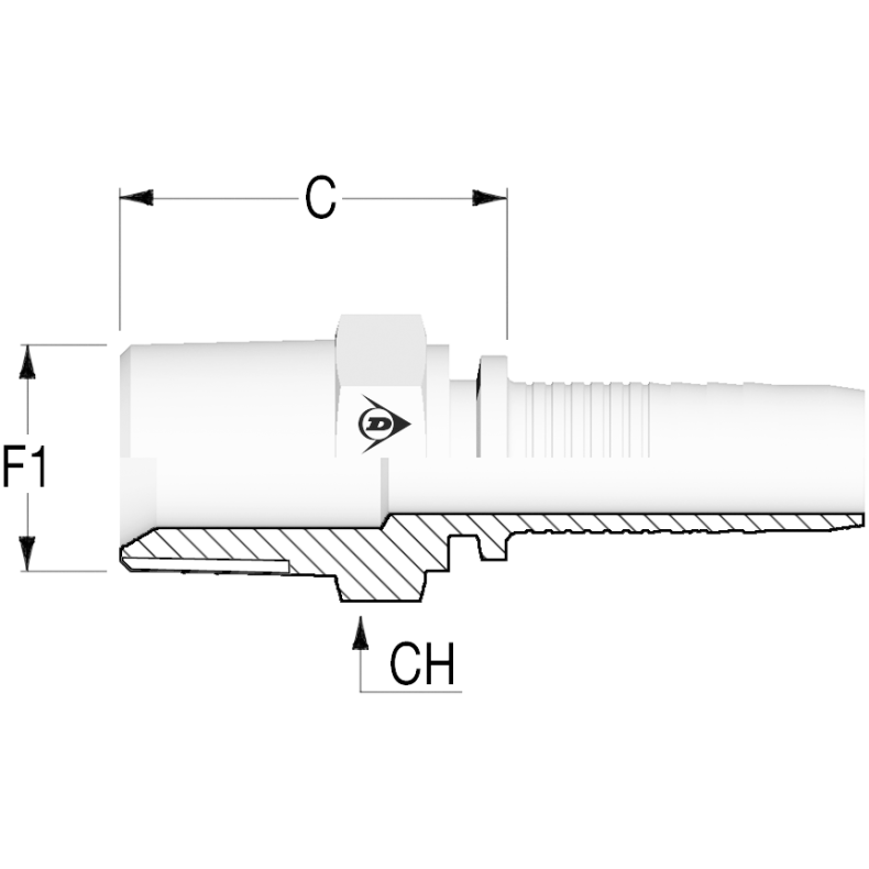 Lige udv. NPTF gevind - Slange ID: 1/4" - F1 gevind: 3/8" 1200467