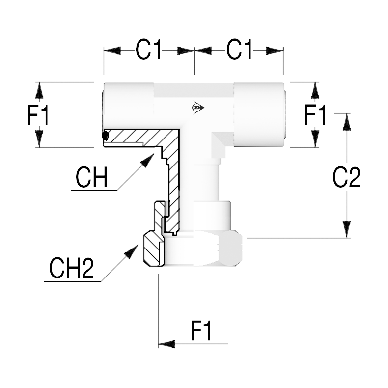 ORFS T Adapter Male 9/16" Fem 9/16" 1208200