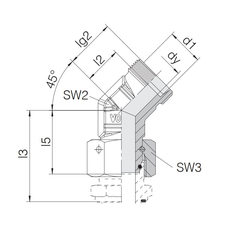 EV-DKO-12S - 45� DIN24� ELBOW Male-FEM EVW-DKO12S 1224262
